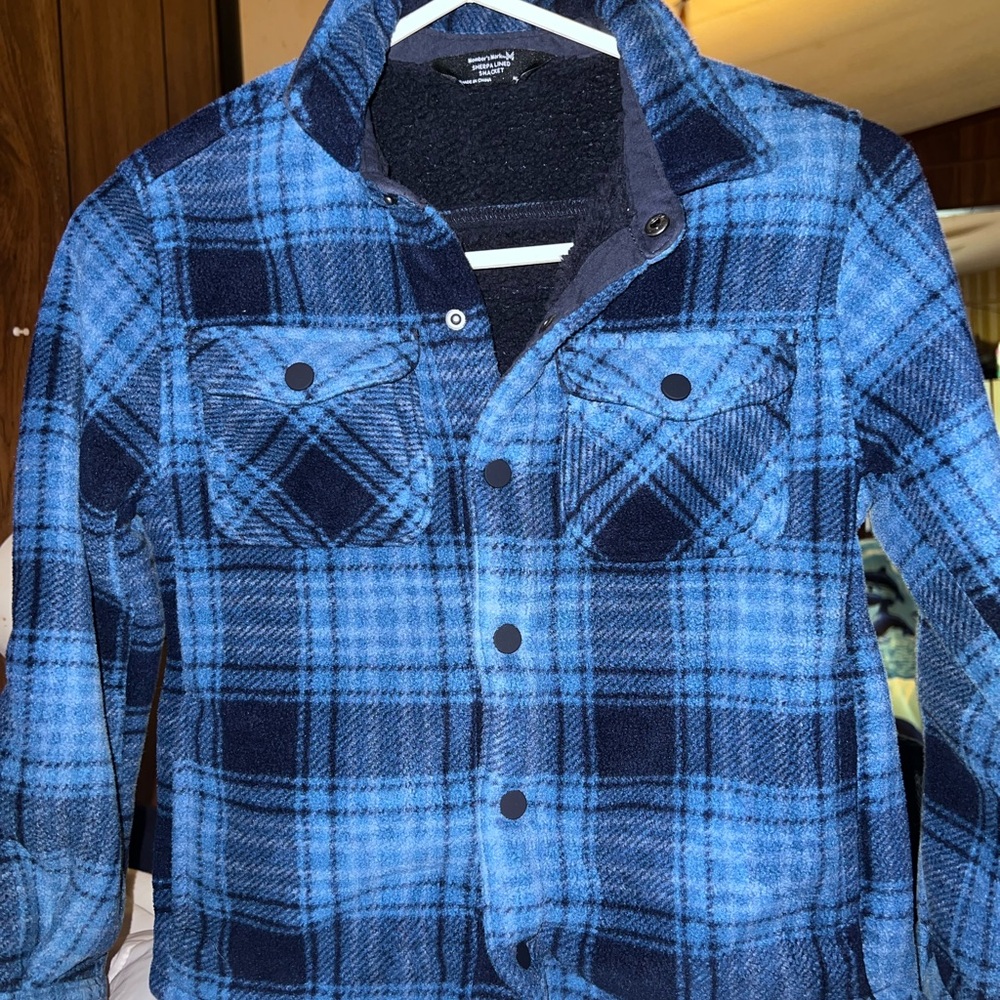 Blue Plaid Boys Sherpa Shacket Size M 8